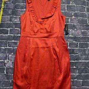 JESSICA HOWARD Womens Size 16 Dress Sleeveless EVENINGS RED RUFFLE SATIN SHEATH